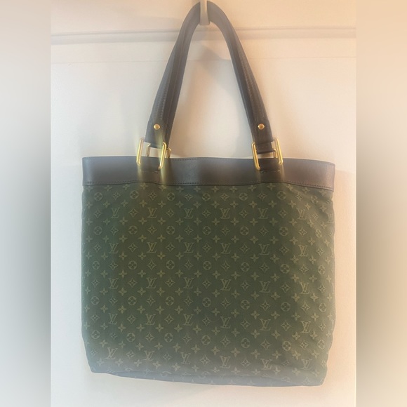 $1,280 LOUIS VUITTON Mini Lin “Lucille” GM Tote Bag, Green Canvas/Brown Leather - Picture 3 of 17
